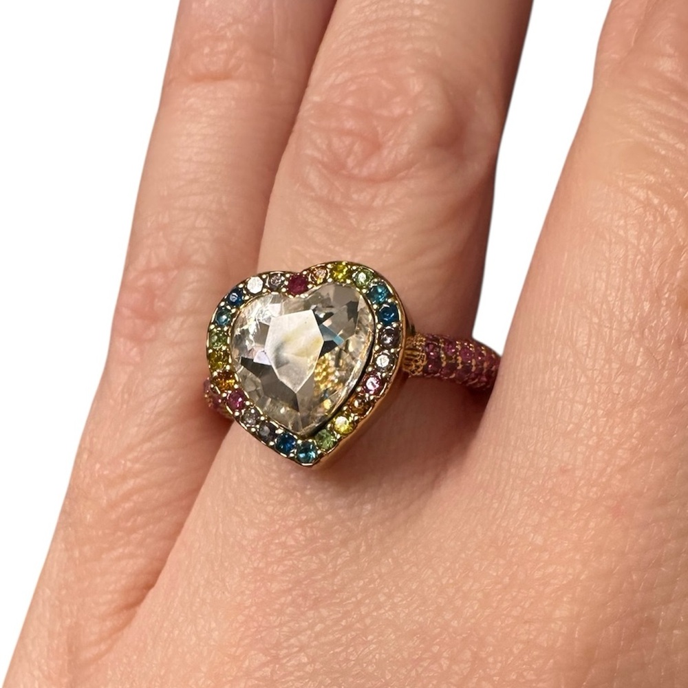 Kurt Geiger RAINBOW Heart Pave Cocktail Ring - Picture 4 of 7